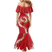 Hawaii Island Flowers Lei Mermaid Dress Ohia Lehua Scarlet Red LT7 - Polynesian Pride