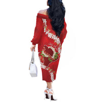 Hawaii Island Flowers Lei Off The Shoulder Long Sleeve Dress Ohia Lehua Scarlet Red LT7 - Polynesian Pride