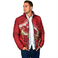Hawaii Island Flowers Lei Padded Jacket Ohia Lehua Scarlet Red