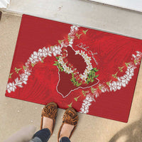 Hawaii Island Flowers Lei Rubber Doormat Ohia Lehua Scarlet Red