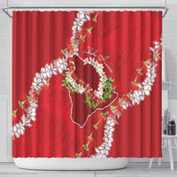 Hawaii Island Flowers Lei Shower Curtain Ohia Lehua Scarlet Red