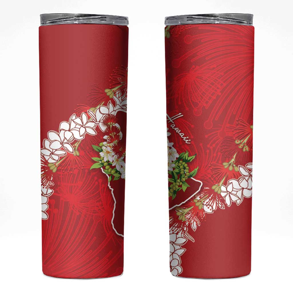 Hawaii Island Flowers Lei Skinny Tumbler Ohia Lehua Scarlet Red LT7 Red - Polynesian Pride