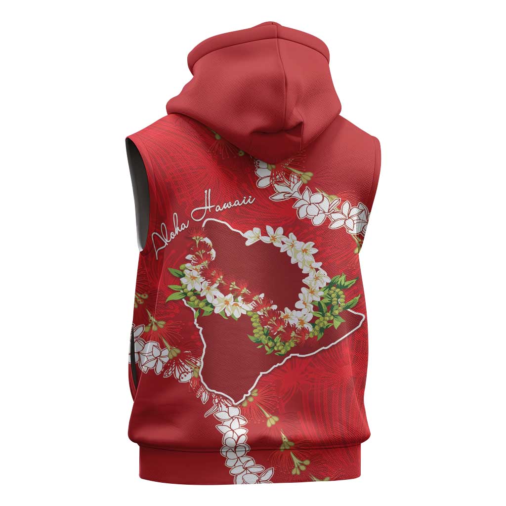 Hawaii Island Flowers Lei Sleeveless Hoodie Ohia Lehua Scarlet Red LT7 - Polynesian Pride