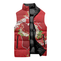 Hawaii Island Flowers Lei Sleeveless Puffer Jacket Ohia Lehua Scarlet Red