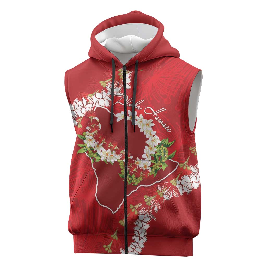 Hawaii Island Flowers Lei Sleeveless Zip Hoodie Ohia Lehua Scarlet Red LT7 Red - Polynesian Pride
