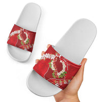 Hawaii Island Flowers Lei Slide Sandals Ohia Lehua Scarlet Red
