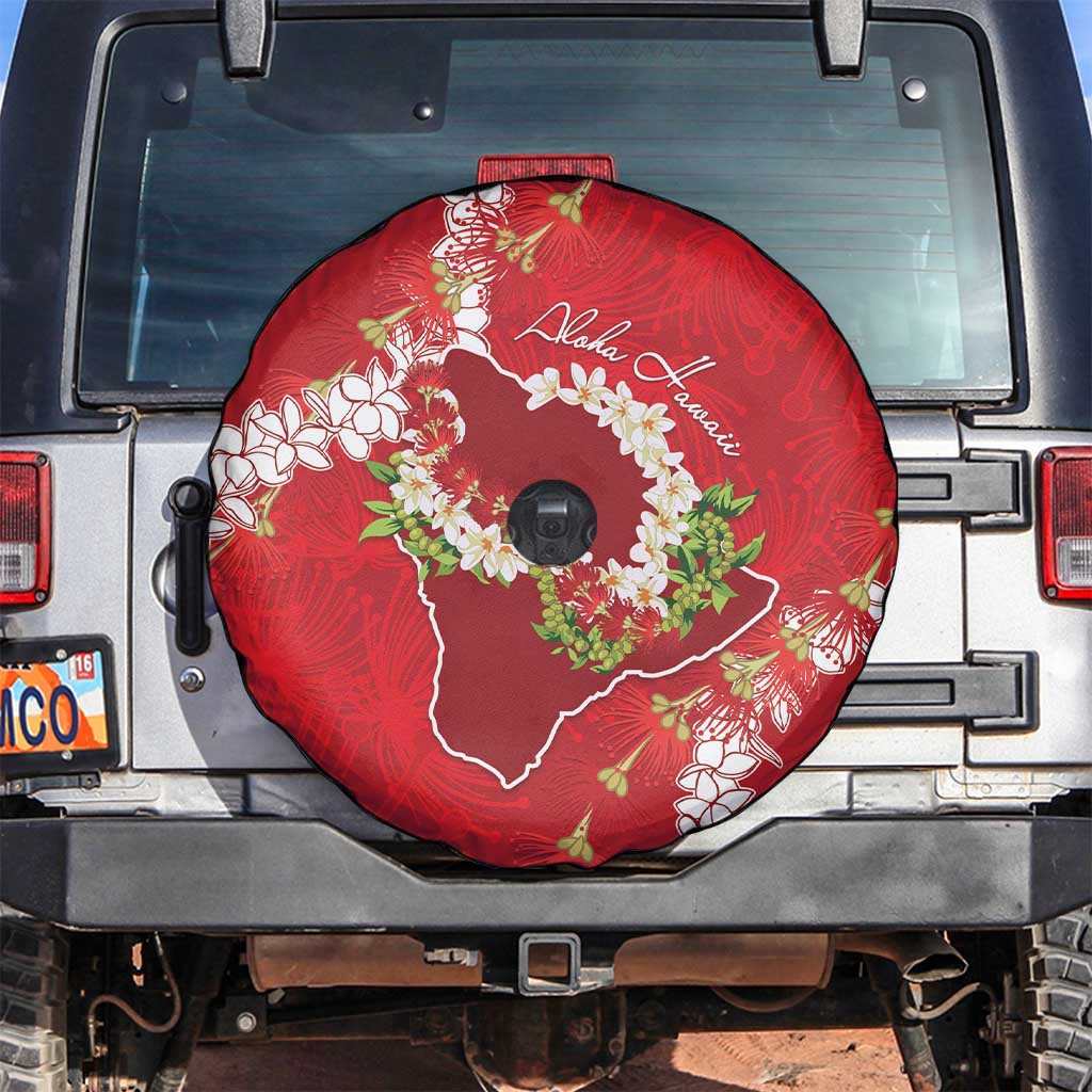 Hawaii Island Flowers Lei Spare Tire Cover Ohia Lehua Scarlet Red LT7 Red - Polynesian Pride