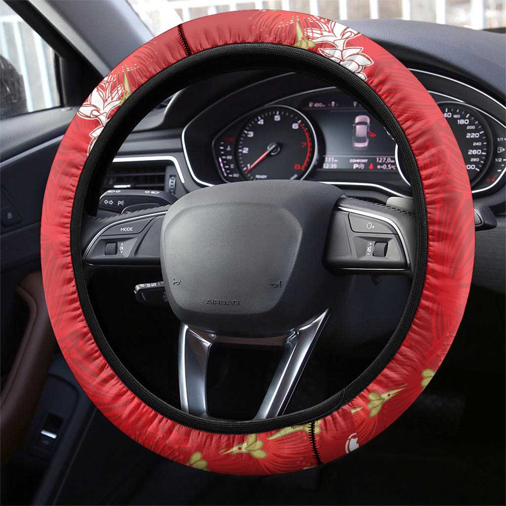 Hawaii Island Flowers Lei Steering Wheel Cover Ohia Lehua Scarlet Red LT7 - Polynesian Pride