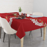 Hawaii Island Flowers Lei Tablecloth Ohia Lehua Scarlet Red
