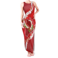 Hawaii Island Flowers Lei Tank Maxi Dress Ohia Lehua Scarlet Red LT7 Women Red - Polynesian Pride