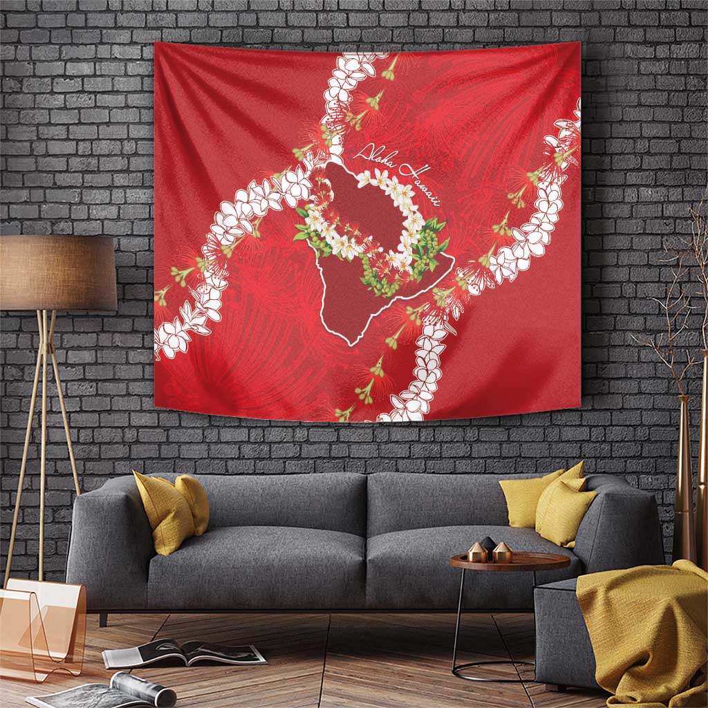 Hawaii Island Flowers Lei Tapestry Ohia Lehua Scarlet Red LT7 Red - Polynesian Pride