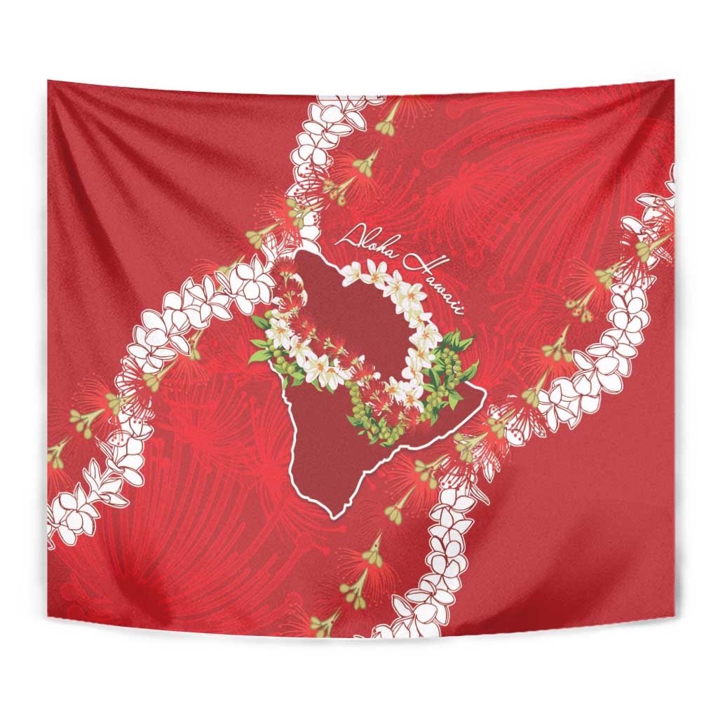 Hawaii Island Flowers Lei Tapestry Ohia Lehua Scarlet Red