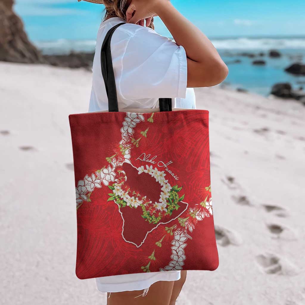 Hawaii Island Flowers Lei Tote Bag Ohia Lehua Scarlet Red