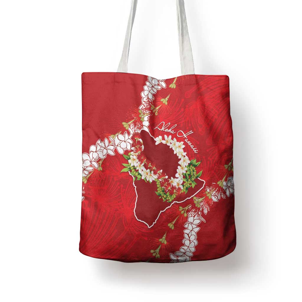 Hawaii Island Flowers Lei Tote Bag Ohia Lehua Scarlet Red