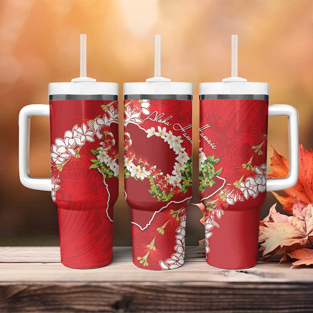 Hawaii Island Flowers Lei Tumbler With Handle Ohia Lehua Scarlet Red LT7 - Polynesian Pride