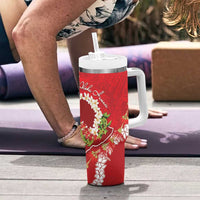 Hawaii Island Flowers Lei Tumbler With Handle Ohia Lehua Scarlet Red LT7 - Polynesian Pride
