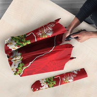 Hawaii Island Flowers Lei Umbrella Ohia Lehua Scarlet Red