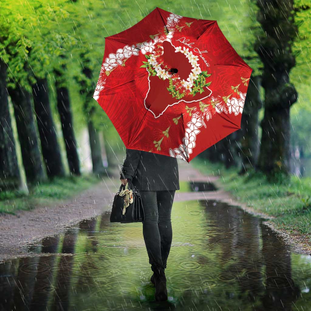 Hawaii Island Flowers Lei Umbrella Ohia Lehua Scarlet Red