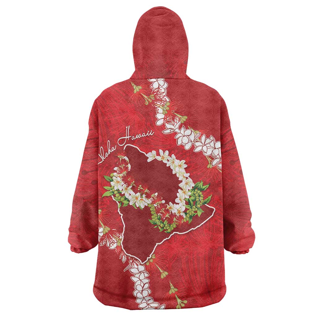 Hawaii Island Flowers Lei Wearable Blanket Hoodie Ohia Lehua Scarlet Red LT7 - Polynesian Pride