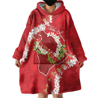 Hawaii Island Flowers Lei Wearable Blanket Hoodie Ohia Lehua Scarlet Red LT7 - Polynesian Pride