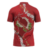Hawaii Island Flowers Lei Zipper Polo Shirt Ohia Lehua Scarlet Red LT7 - Polynesian Pride
