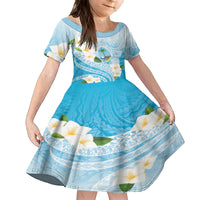 Guam Chamorro Guasali Flowers Family Matching Puletasi and Hawaiian Shirt Aqua Gradient LT7 Daughter's Dress Aquamarine - Polynesian Pride