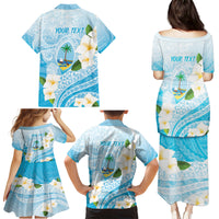 Guam Chamorro Guasali Flowers Family Matching Puletasi and Hawaiian Shirt Aqua Gradient LT7 - Polynesian Pride