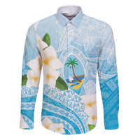 Guam Chamorro Guasali Flowers Family Matching Puletasi and Hawaiian Shirt Aqua Gradient LT7 Dad's Shirt - Long Sleeve Aquamarine - Polynesian Pride