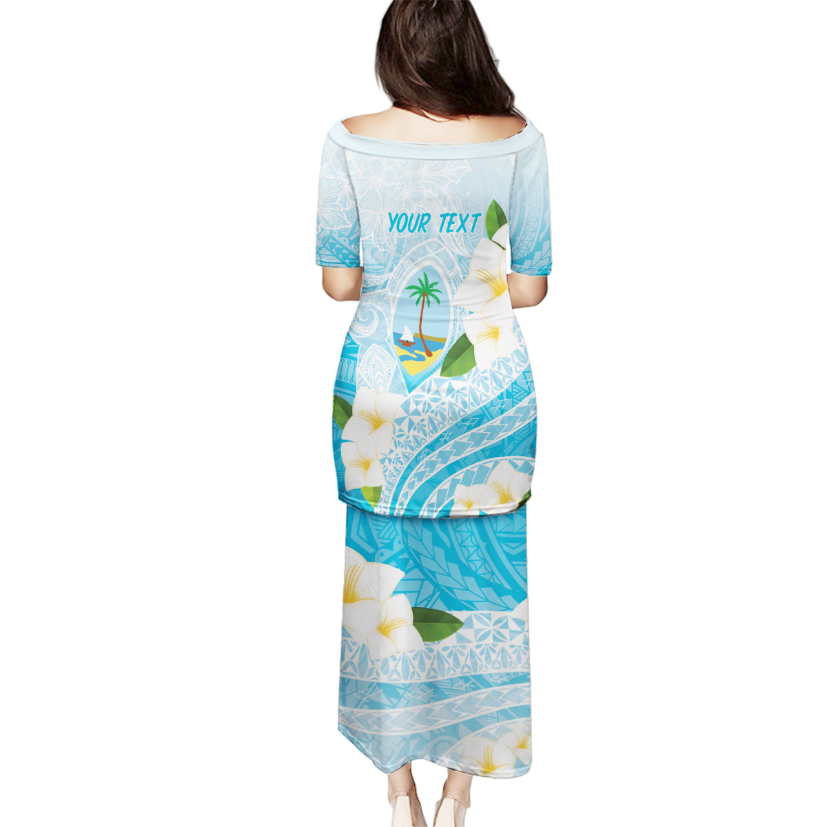 Guam Chamorro Guasali Flowers Family Matching Puletasi and Hawaiian Shirt Aqua Gradient LT7 - Polynesian Pride