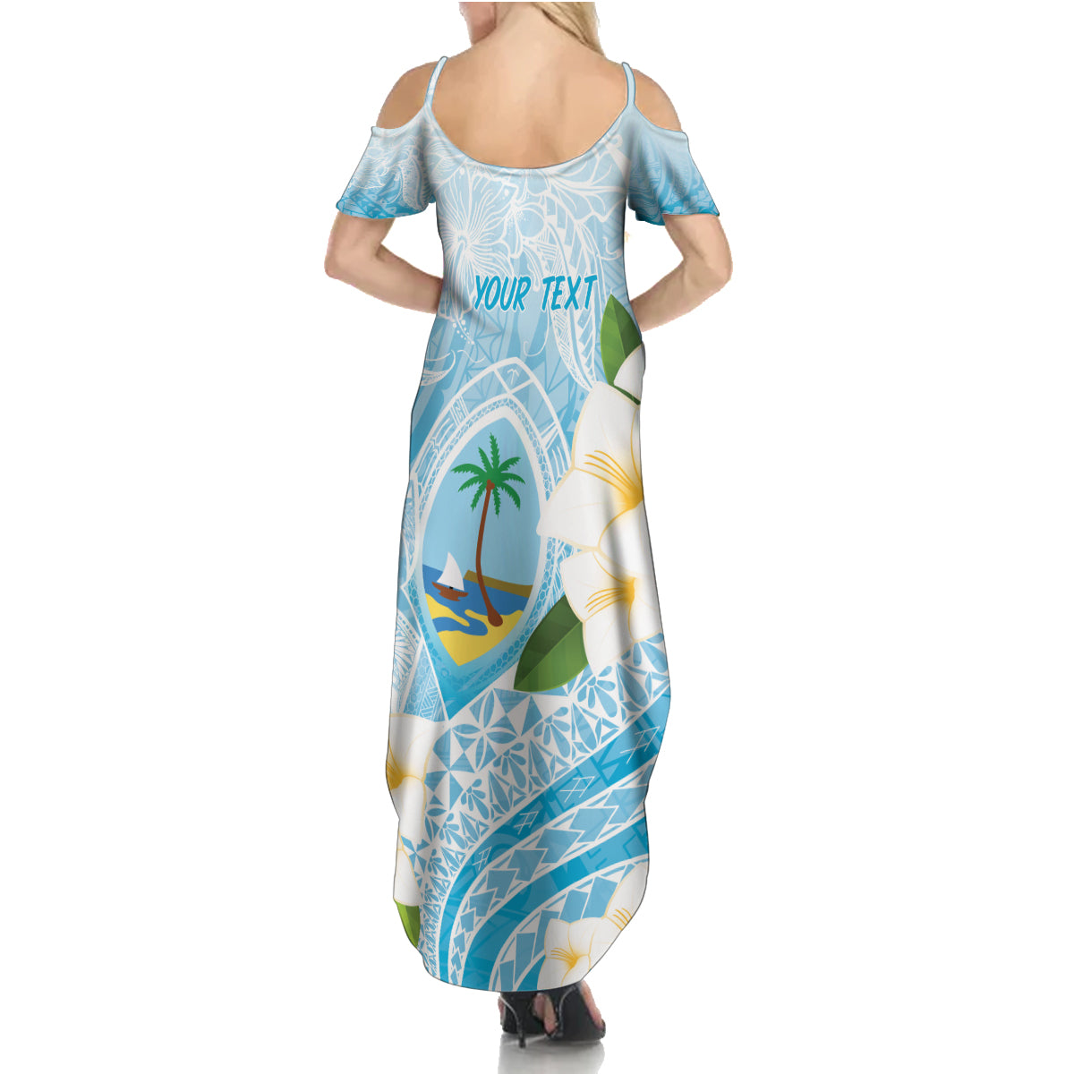 Guam Chamorro Guasali Flowers Family Matching Summer Maxi Dress and Hawaiian Shirt Aqua Gradient LT7 - Polynesian Pride