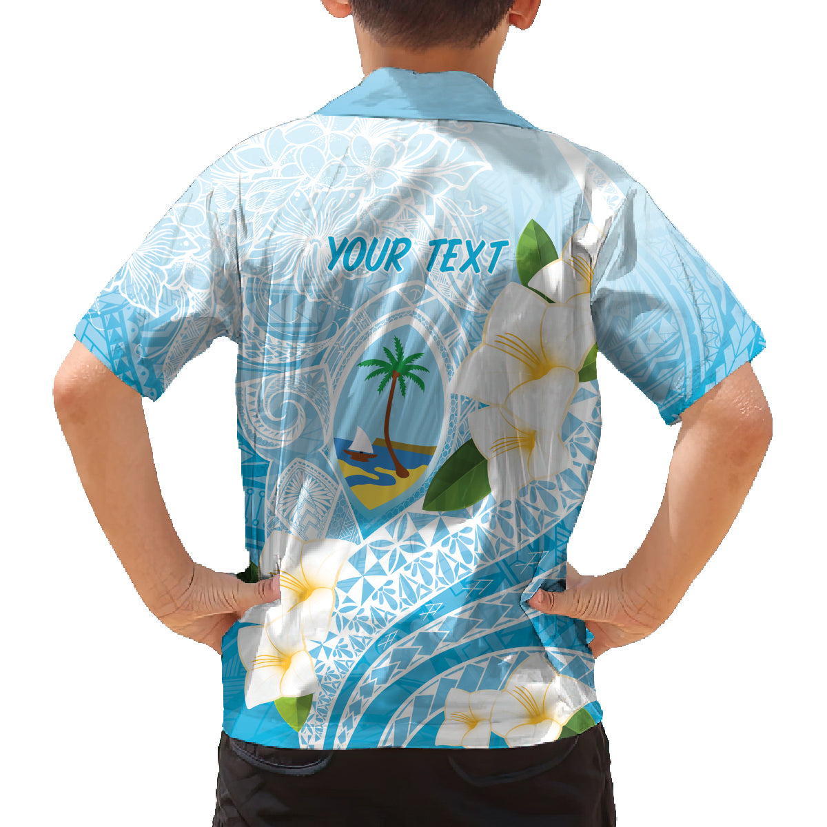 Guam Chamorro Guasali Flowers Family Matching Tank Maxi Dress and Hawaiian Shirt Aqua Gradient LT7 - Polynesian Pride