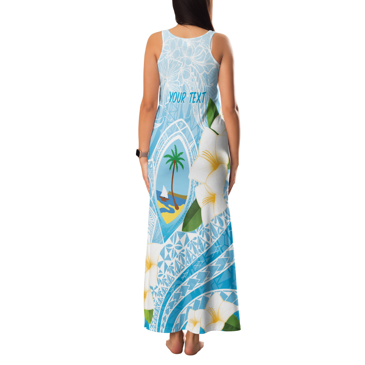 Guam Chamorro Guasali Flowers Family Matching Tank Maxi Dress and Hawaiian Shirt Aqua Gradient LT7 - Polynesian Pride