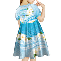 Guam Chamorro Guasali Flowers Kid Short Sleeve Dress Aqua Gradient LT7 - Polynesian Pride