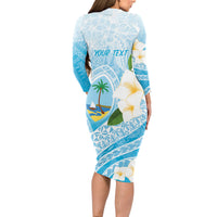 Guam Chamorro Guasali Flowers Long Sleeve Bodycon Dress Aqua Gradient LT7 - Polynesian Pride