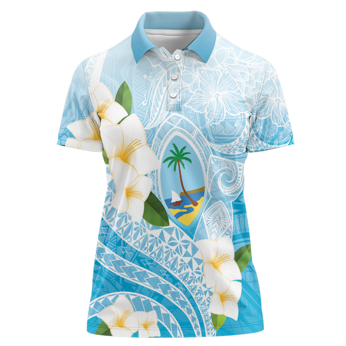 Guam Chamorro Guasali Flowers Women Polo Shirt Aqua Gradient