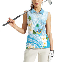 Guam Chamorro Guasali Flowers Women Sleeveless Polo Shirt Aqua Gradient