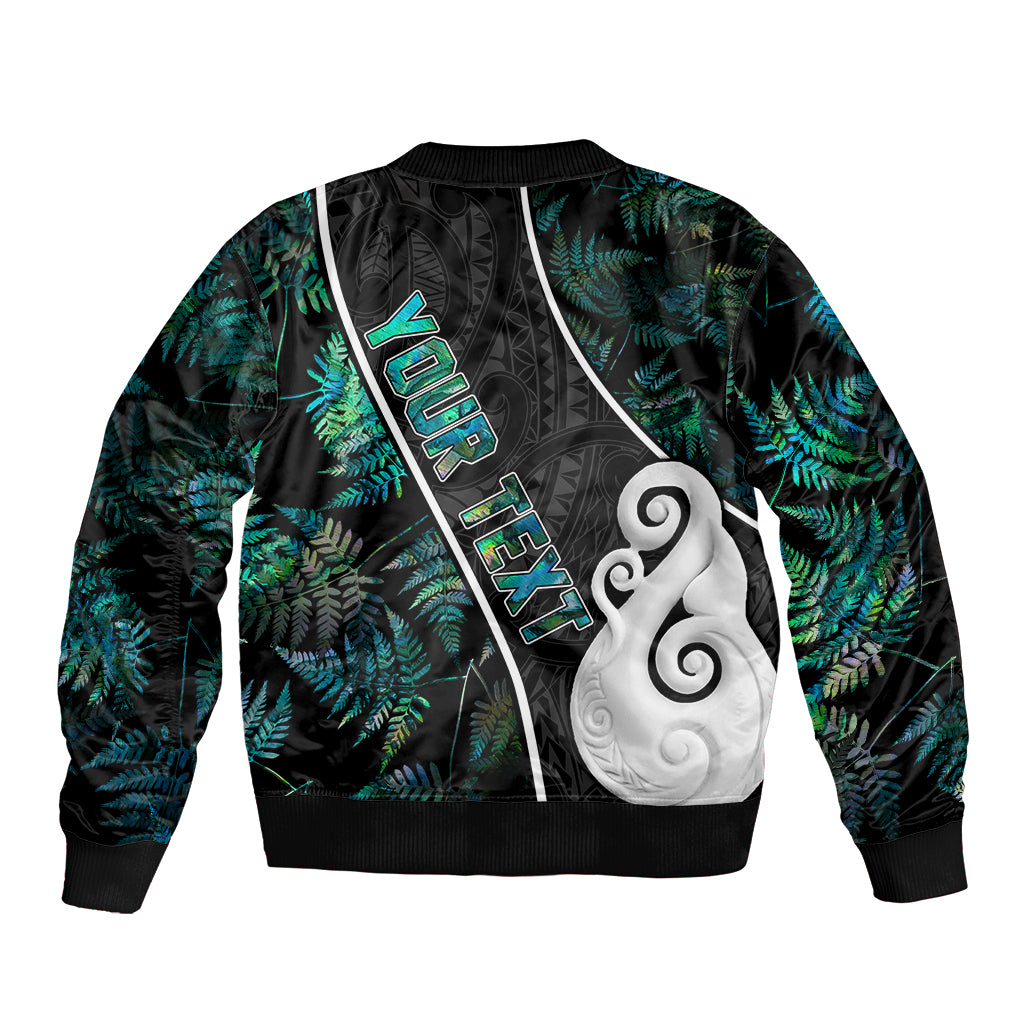 Personalised New Zealand Bomber Jacket Paua Shell Maori Manaia with Silver Ferns LT7 - Polynesian Pride