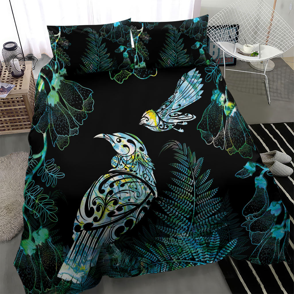 Aotearoa Maori Mahuru Bedding Set Spring Time - Paua Shell Green LT7 - Polynesian Pride