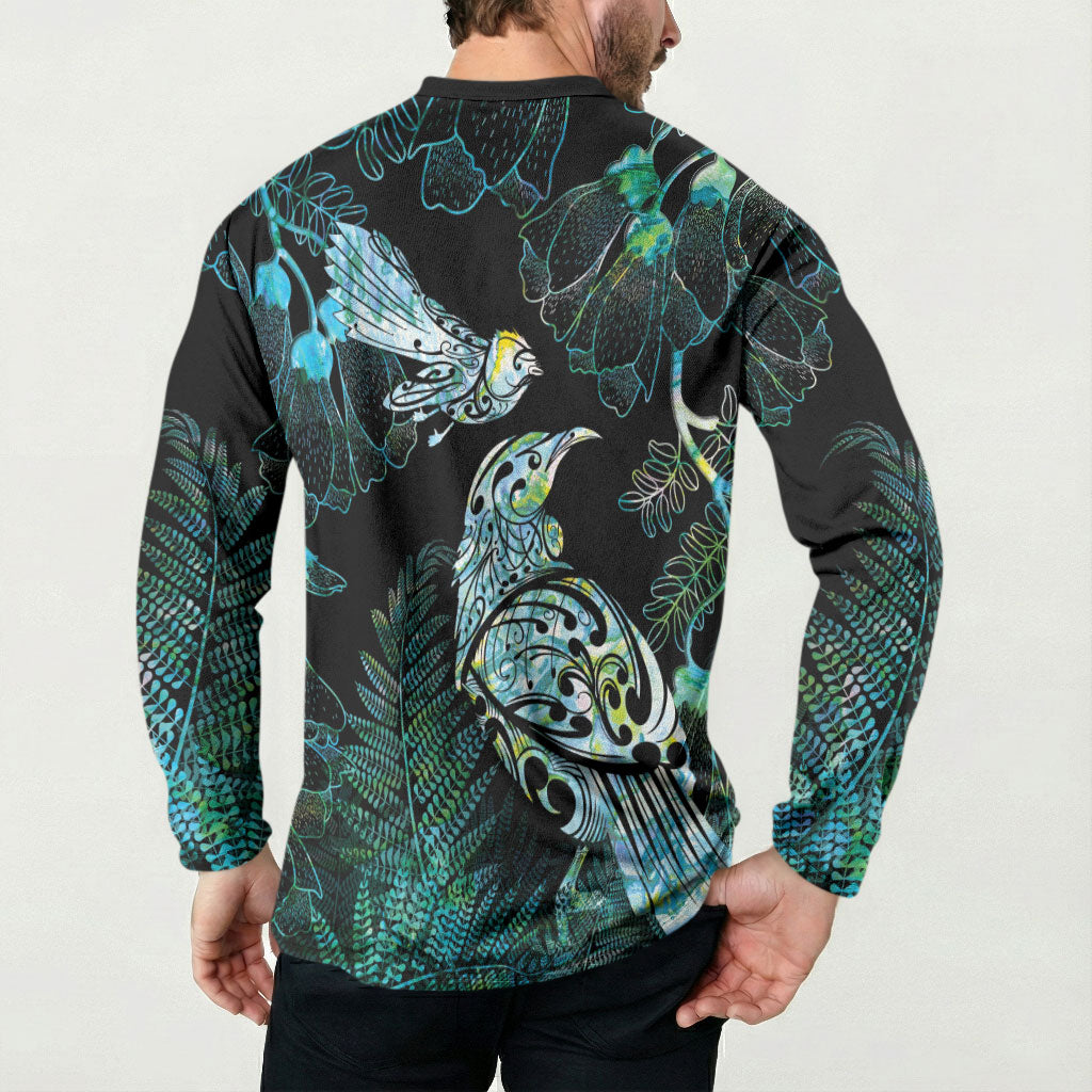 Aotearoa Maori Mahuru Button Sweatshirt Spring Time - Paua Shell Green LT7 - Polynesian Pride