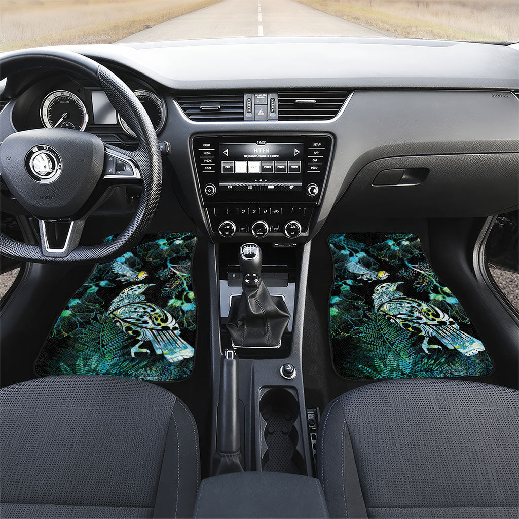 Aotearoa Maori Mahuru Car Mats Spring Time - Paua Shell Green LT7 Set 2pcs - Front Black - Polynesian Pride