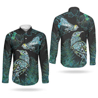 Aotearoa Maori Mahuru Couples Matching Off The Shoulder Long Sleeve Dress and Long Sleeve Button Shirt Spring Time - Paua Shell Green LT7 - Polynesian Pride