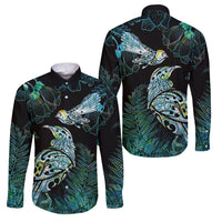 Aotearoa Maori Mahuru Family Matching Long Sleeve Bodycon Dress and Hawaiian Shirt Spring Time - Paua Shell Green LT7 Dad's Shirt - Long Sleeve Black - Polynesian Pride