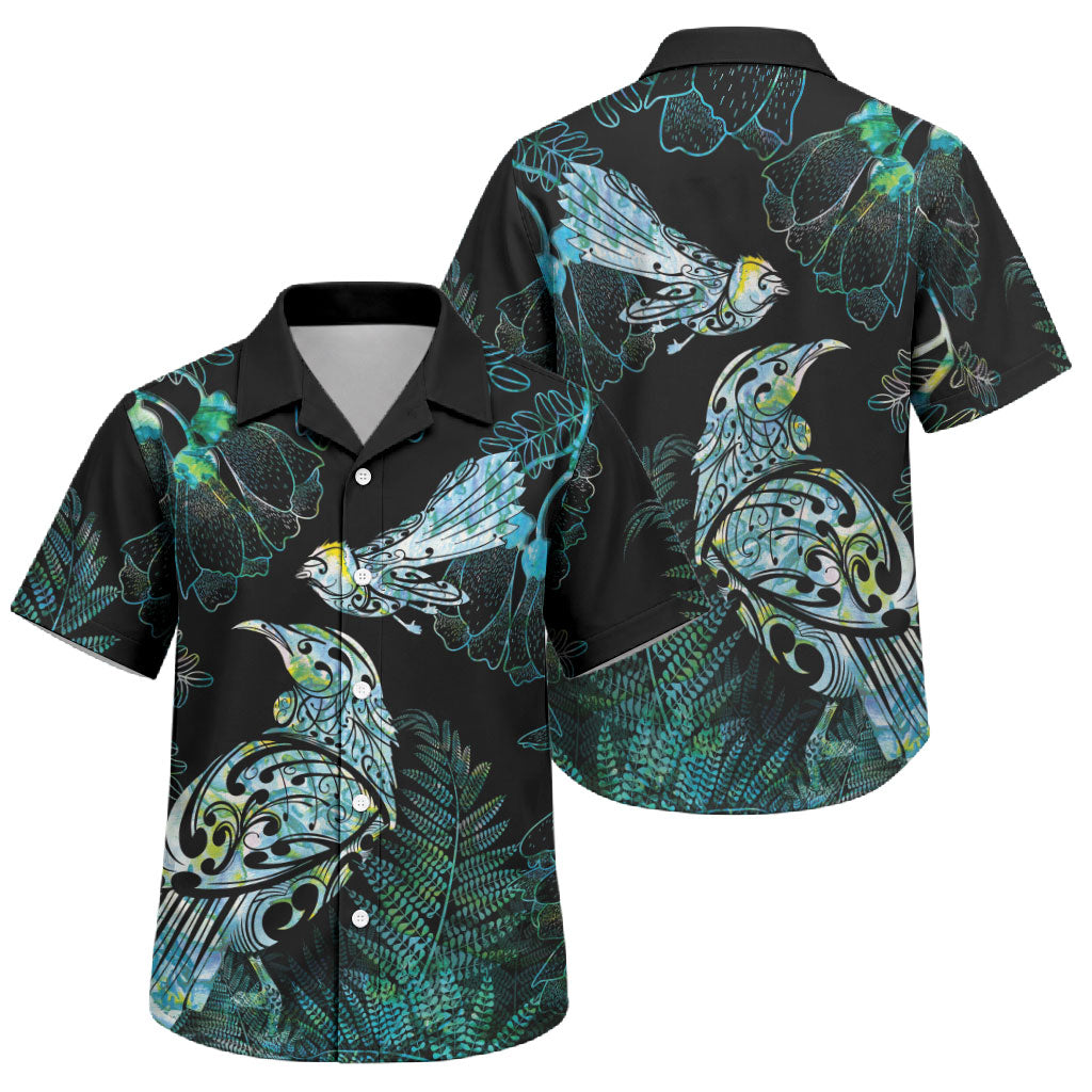 Aotearoa Maori Mahuru Family Matching Puletasi and Hawaiian Shirt Spring Time - Paua Shell Green LT7 Son's Shirt Black - Polynesian Pride