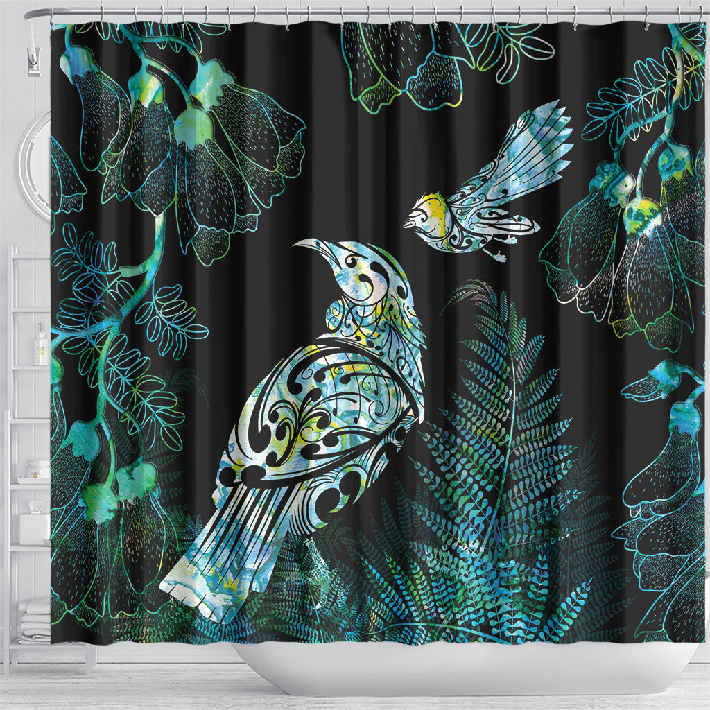 Aotearoa Maori Mahuru Shower Curtain Spring Time - Paua Shell Green LT7 - Polynesian Pride