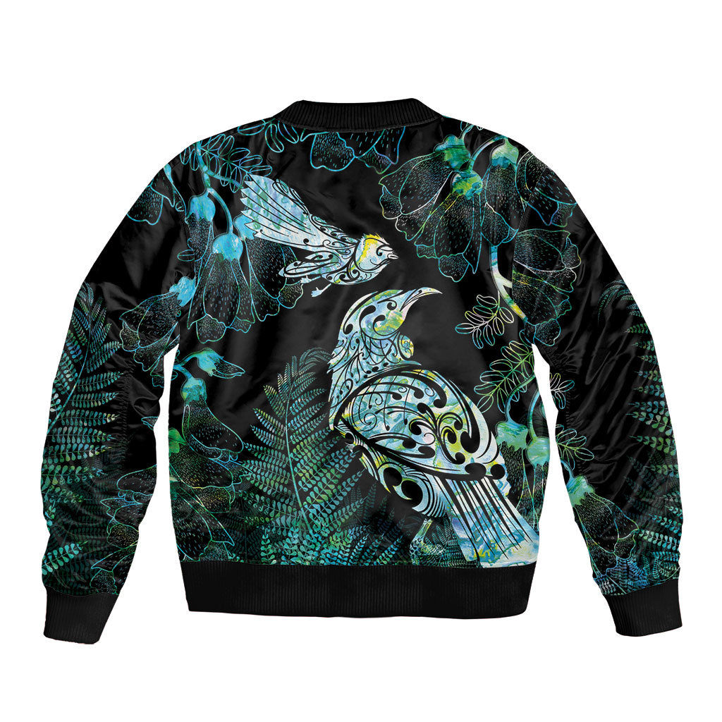 Aotearoa Maori Mahuru Sleeve Zip Bomber Jacket Spring Time - Paua Shell Green LT7 - Polynesian Pride