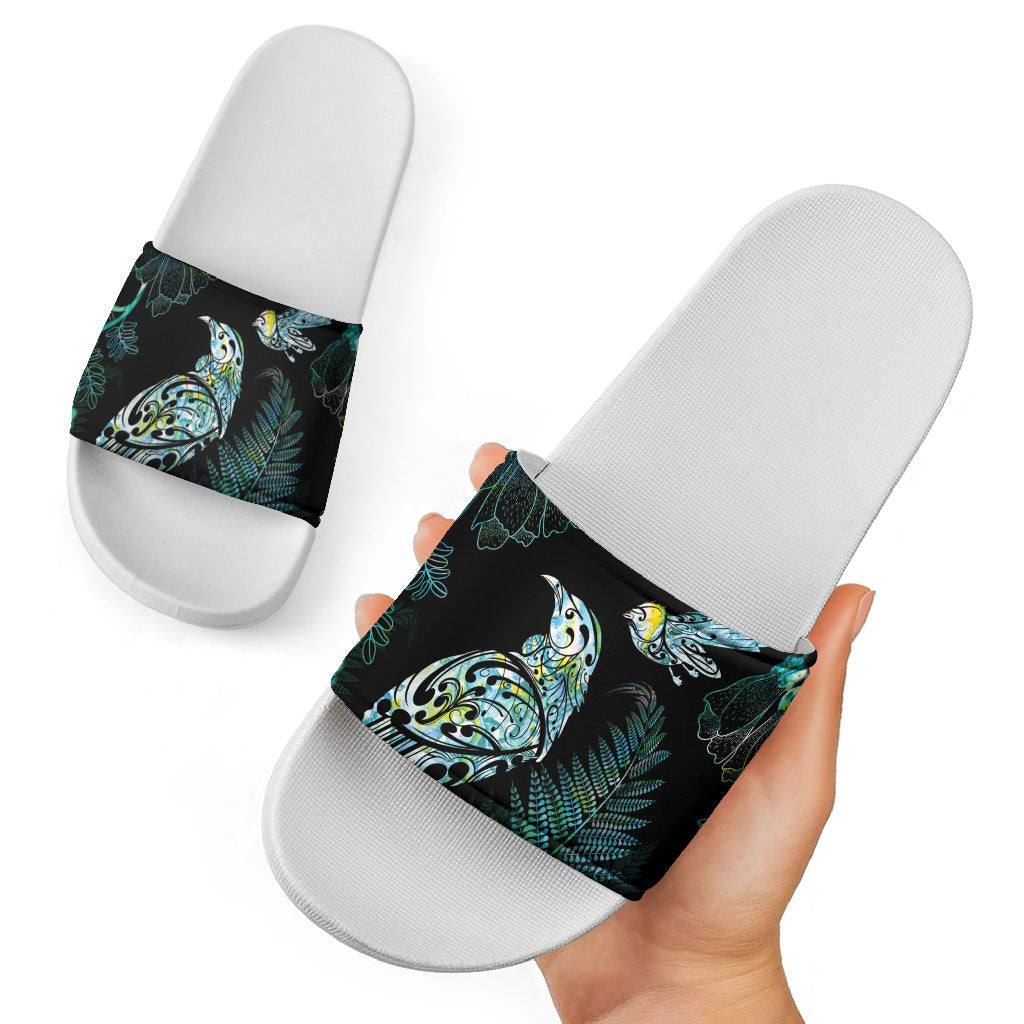 Aotearoa Maori Mahuru Slide Sandals Spring Time - Paua Shell Green LT7 - Polynesian Pride