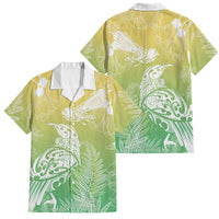 Aotearoa Maori Mahuru Tui With Pikawakawa Family Matching Off Shoulder Short Dress and Hawaiian Shirt Spring Time LT7 Dad's Shirt - Short Sleeve Green - Polynesian Pride