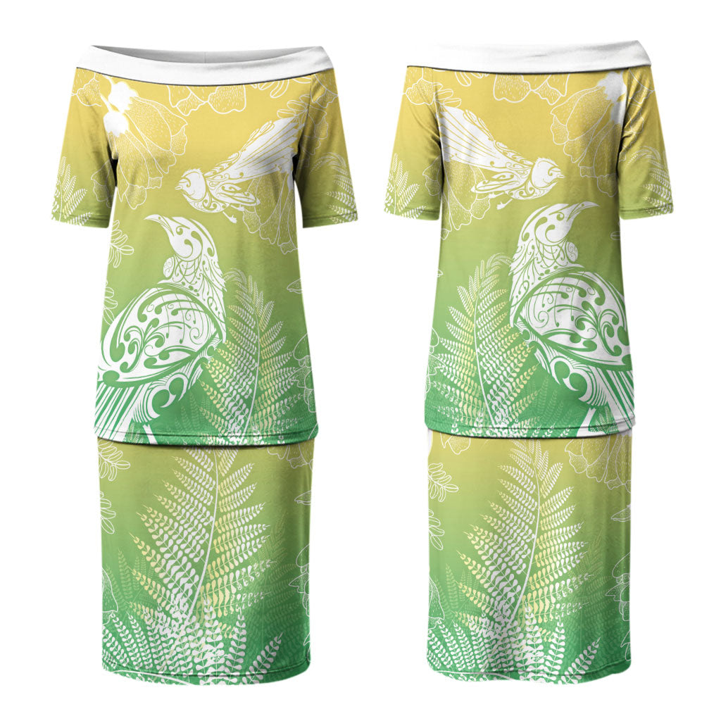 Aotearoa Maori Mahuru Tui With Pikawakawa Family Matching Puletasi and Hawaiian Shirt Spring Time LT7 Mom's Dress Green - Polynesian Pride