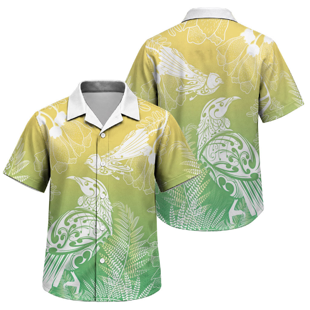 Aotearoa Maori Mahuru Tui With Pikawakawa Family Matching Puletasi and Hawaiian Shirt Spring Time LT7 Son's Shirt Green - Polynesian Pride