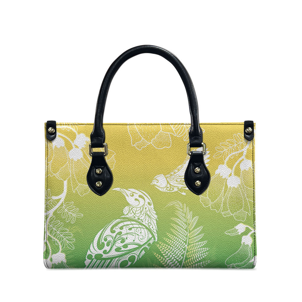 Aotearoa Maori Mahuru Tui With Pikawakawa Leather Bag Spring Time LT7 - Polynesian Pride